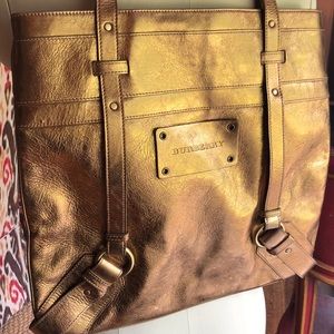 Burberry Metallic Brass Gold Leather Handbag/Purse